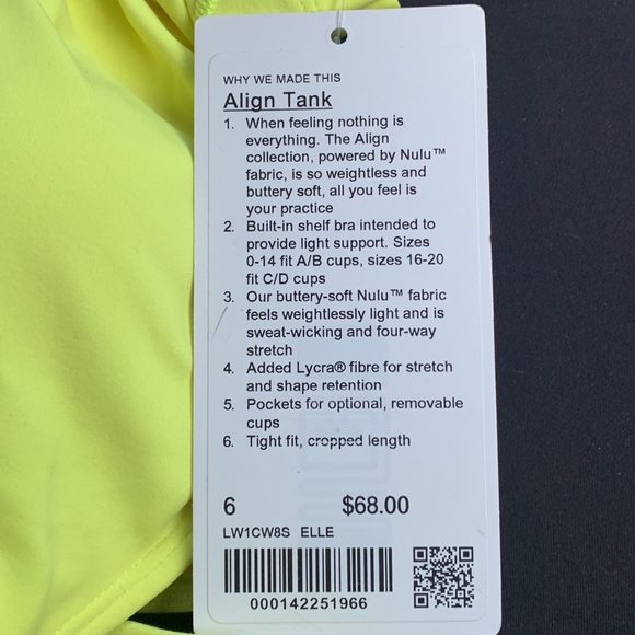 lululemon Women's Align Cropped Tank Top in Yellow Serpentine. Sold out NWT - Picture 4 of 4